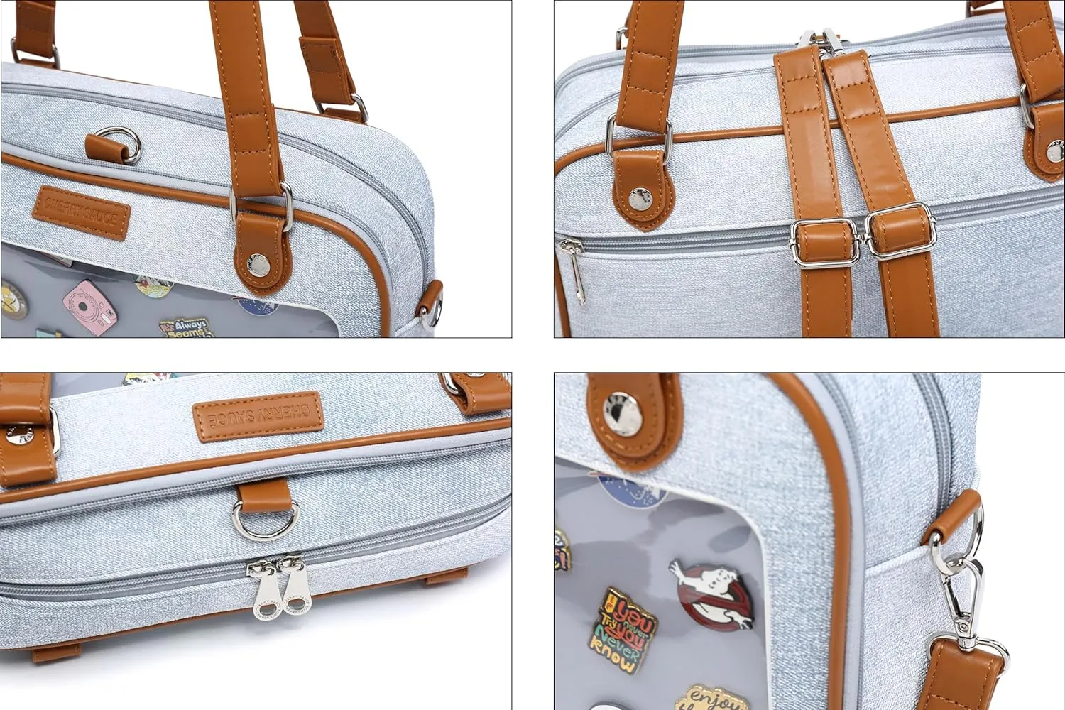 Imitation Denim PU Ita Bag Backpack Crossbody Bag Satchel Messenger Shoulder Bag for Pins Display