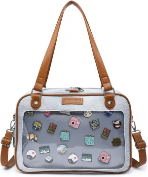 Imitation Denim PU Ita Bag Backpack Crossbody Bag Satchel Messenger Shoulder Bag for Pins Display