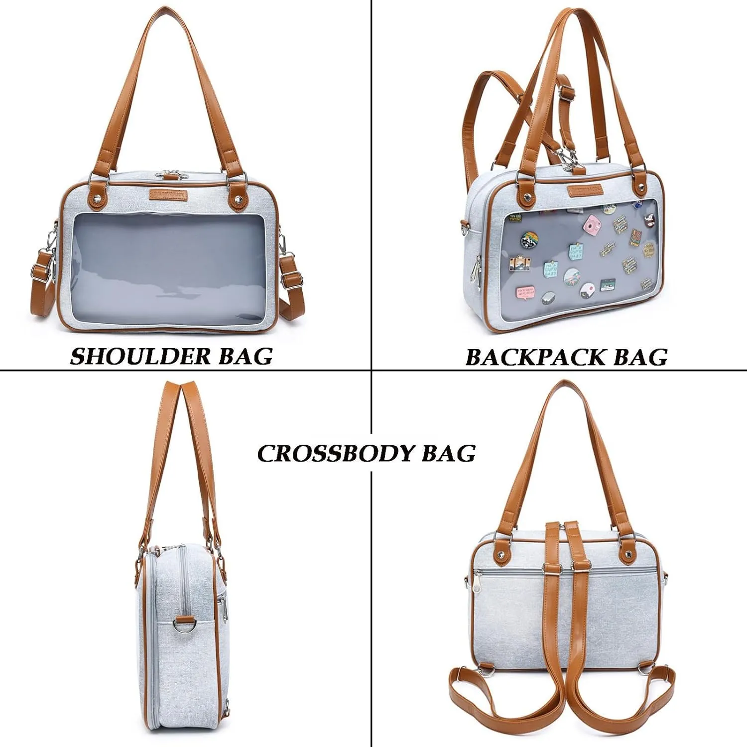 Imitation Denim PU Ita Bag Backpack Crossbody Bag Satchel Messenger Shoulder Bag for Pins Display