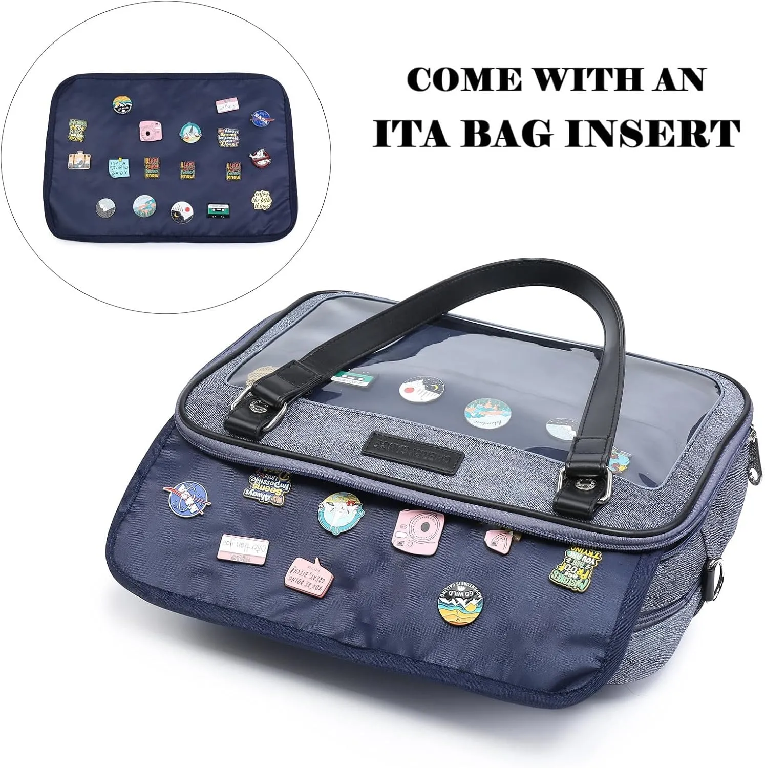 Imitation Denim PU Ita Bag Backpack Crossbody Bag Satchel Messenger Shoulder Bag for Pins Display