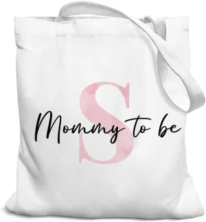Initial Mommy to Be Gifts Pink Canvas Tote Bag for Women, New Mom Gifts, Mommy to be Gift Tote Bag, Alphabet Tote Bag