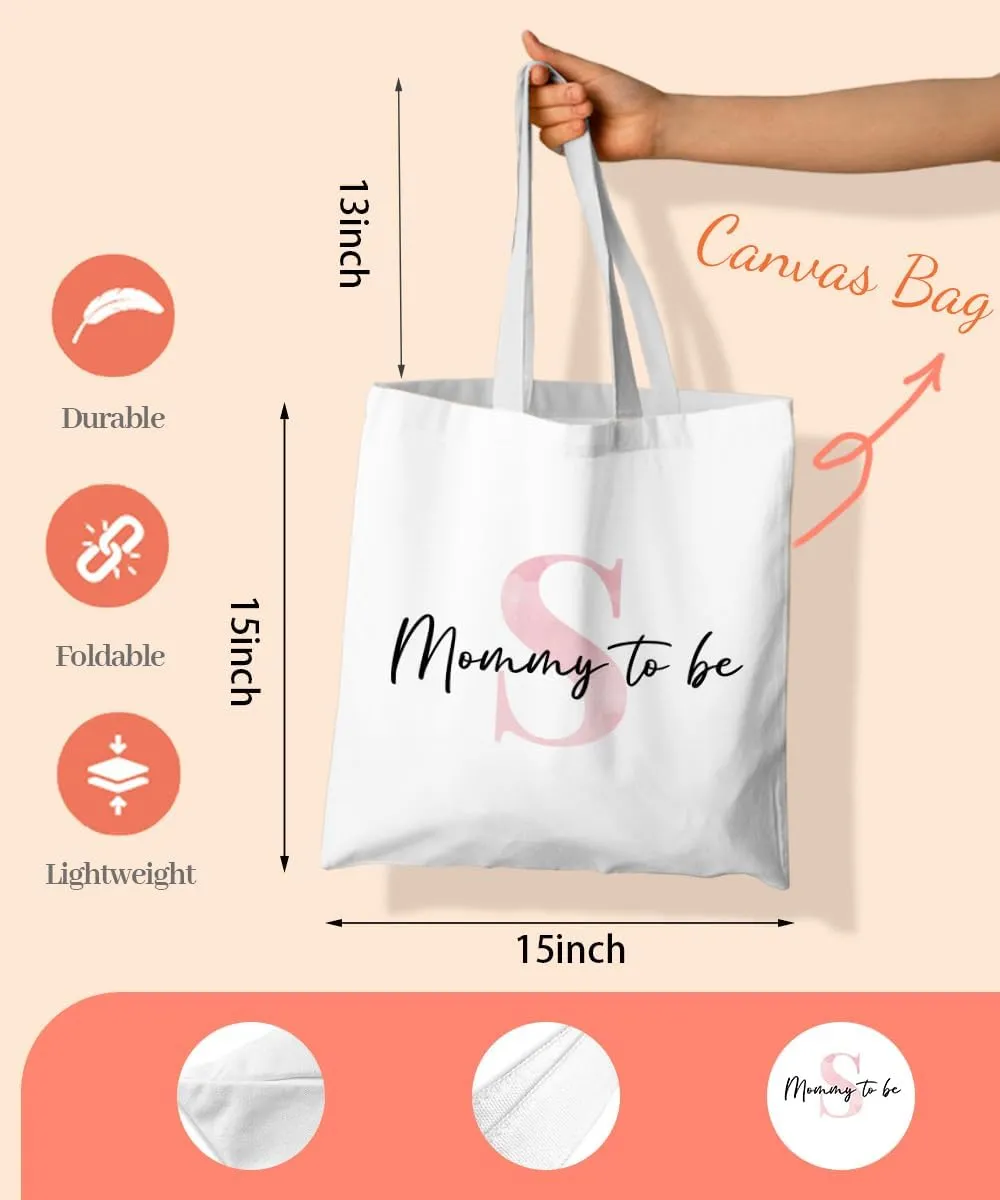 Initial Mommy to Be Gifts Pink Canvas Tote Bag for Women, New Mom Gifts, Mommy to be Gift Tote Bag, Alphabet Tote Bag
