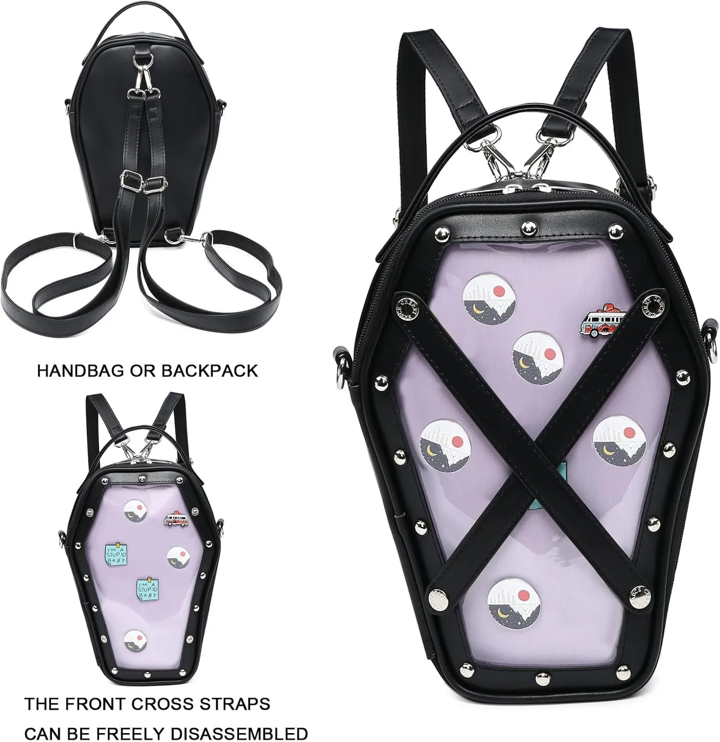 Ita Bag Backpack Gothic Coffin Shape Fashion Purses and Handbags Halloween JK Bags Detachable Cross Straps
