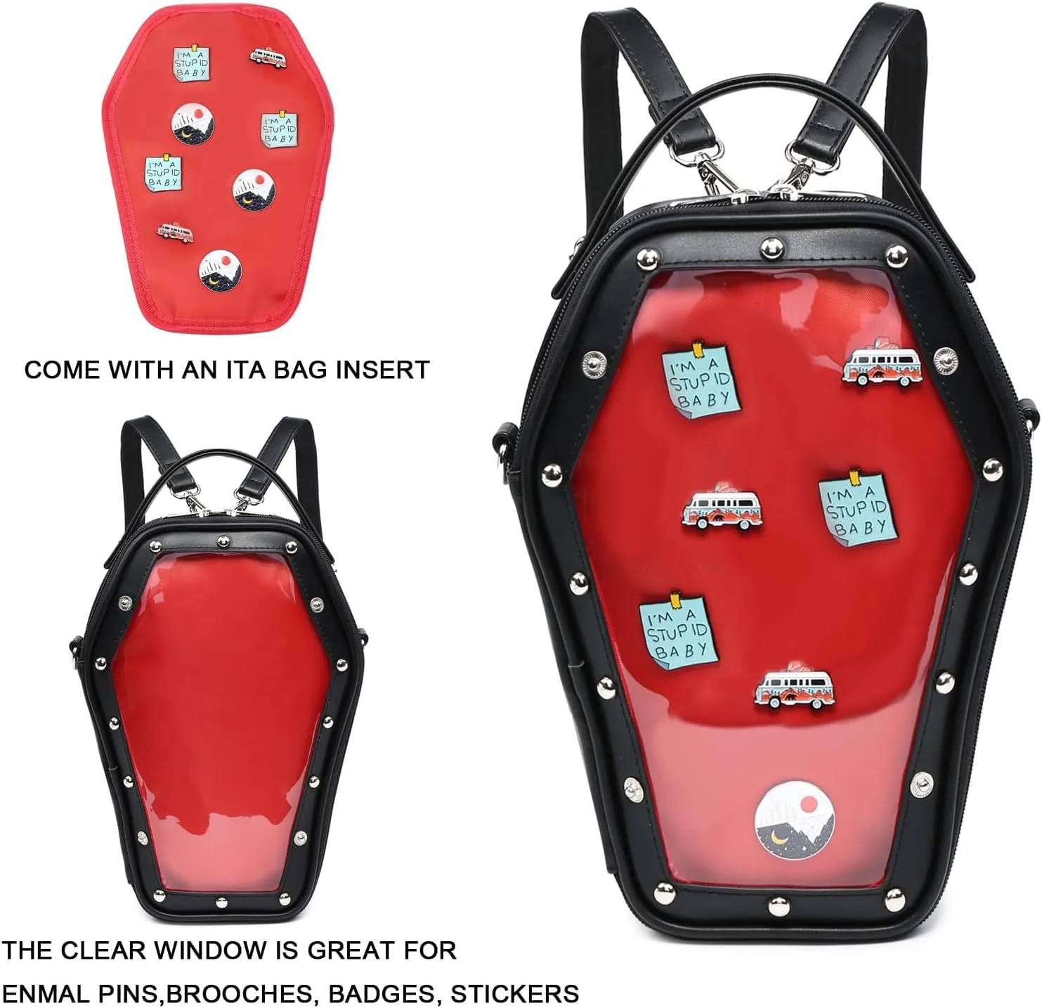Ita Bag Backpack Gothic Coffin Shape Fashion Purses and Handbags Halloween JK Bags Detachable Cross Straps