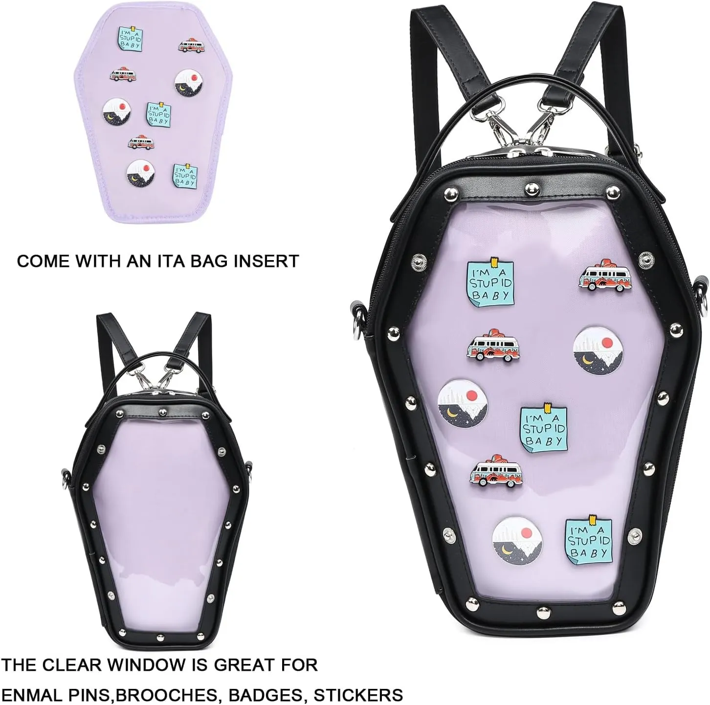 Ita Bag Backpack Gothic Coffin Shape Fashion Purses and Handbags Halloween JK Bags Detachable Cross Straps