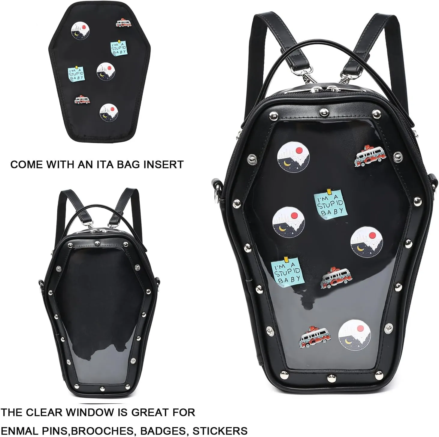 Ita Bag Backpack Gothic Coffin Shape Fashion Purses and Handbags Halloween JK Bags Detachable Cross Straps