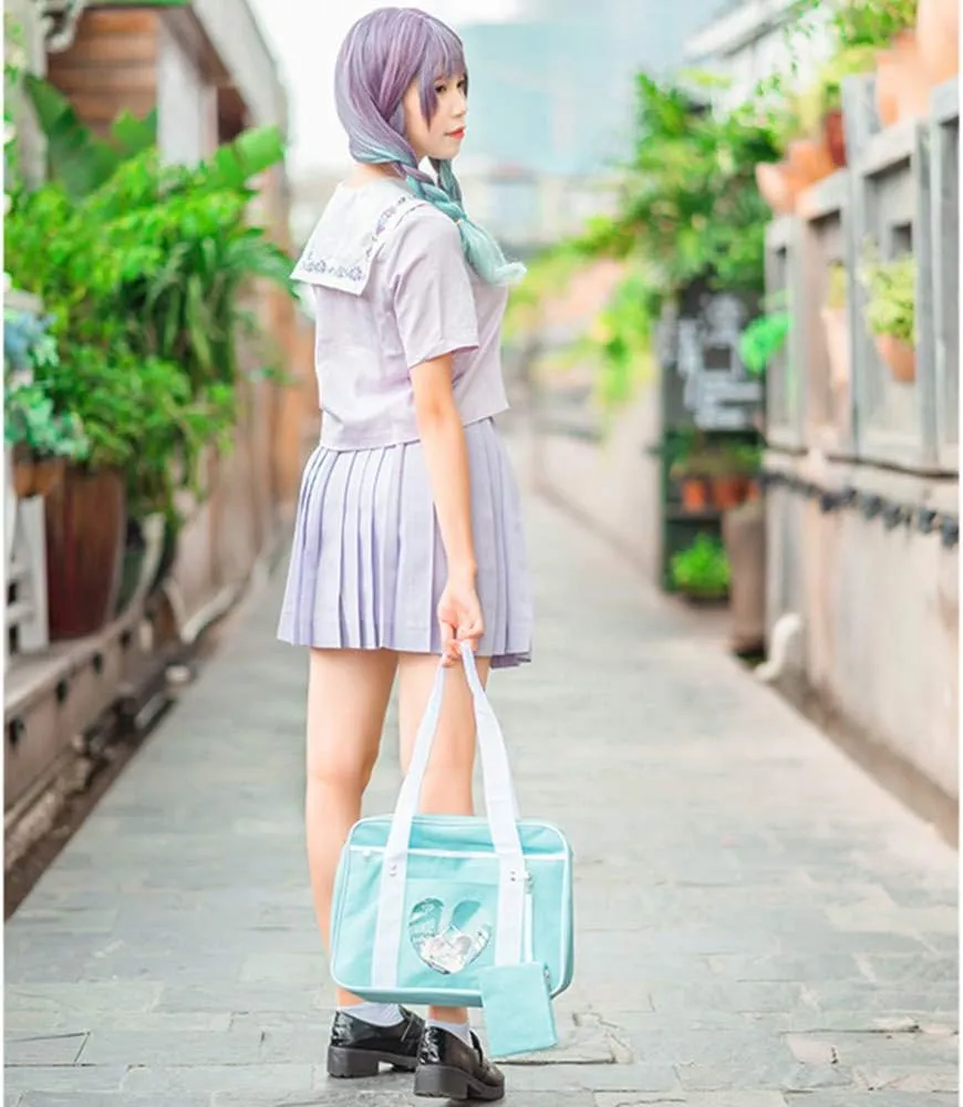 Ita Bag Heart Shape Window Japanese Handbag Large JK Bag Duffle Purse Anime Satchels for Lolita Comic DIY Cosplay Blue