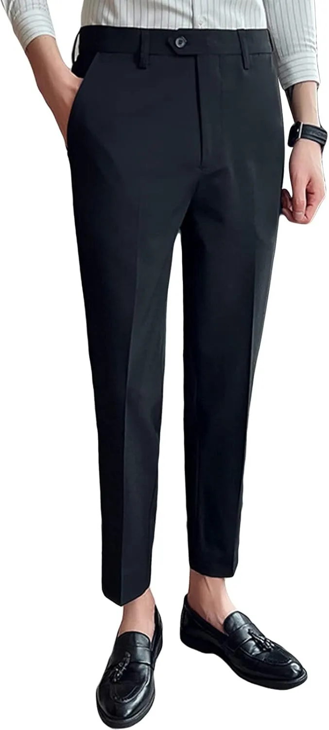 JEShifangjiusu Men's Stretch Dress Pants Casual Slim Fit Skinny Suit Pants Solid Color Business Chino Trousers Chino Pants (38,Black), Black, 38