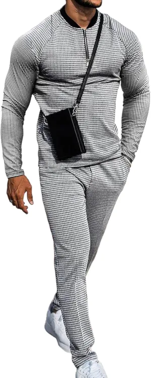 LecGee Mens 2 Piece Outfits Long Sleeve Athletic Quarter Zip Polo Tracksuit Jogging Casual Sports Sweatsuit Set
