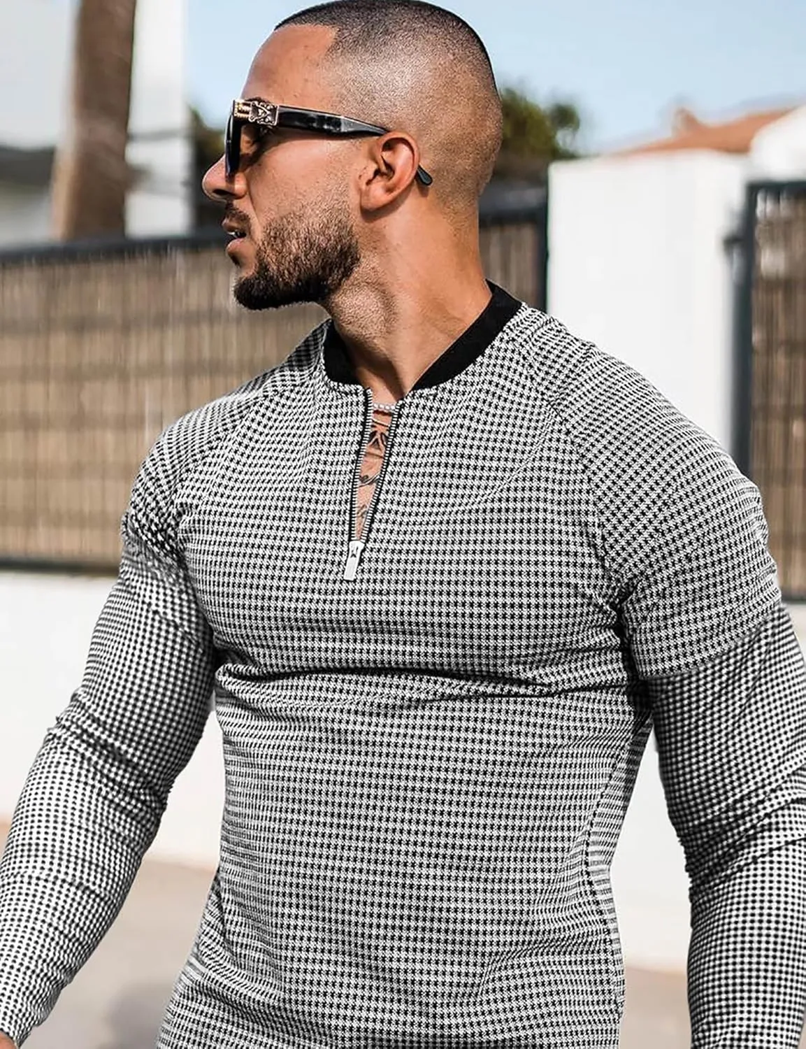 LecGee Mens 2 Piece Outfits Long Sleeve Athletic Quarter Zip Polo Tracksuit Jogging Casual Sports Sweatsuit Set