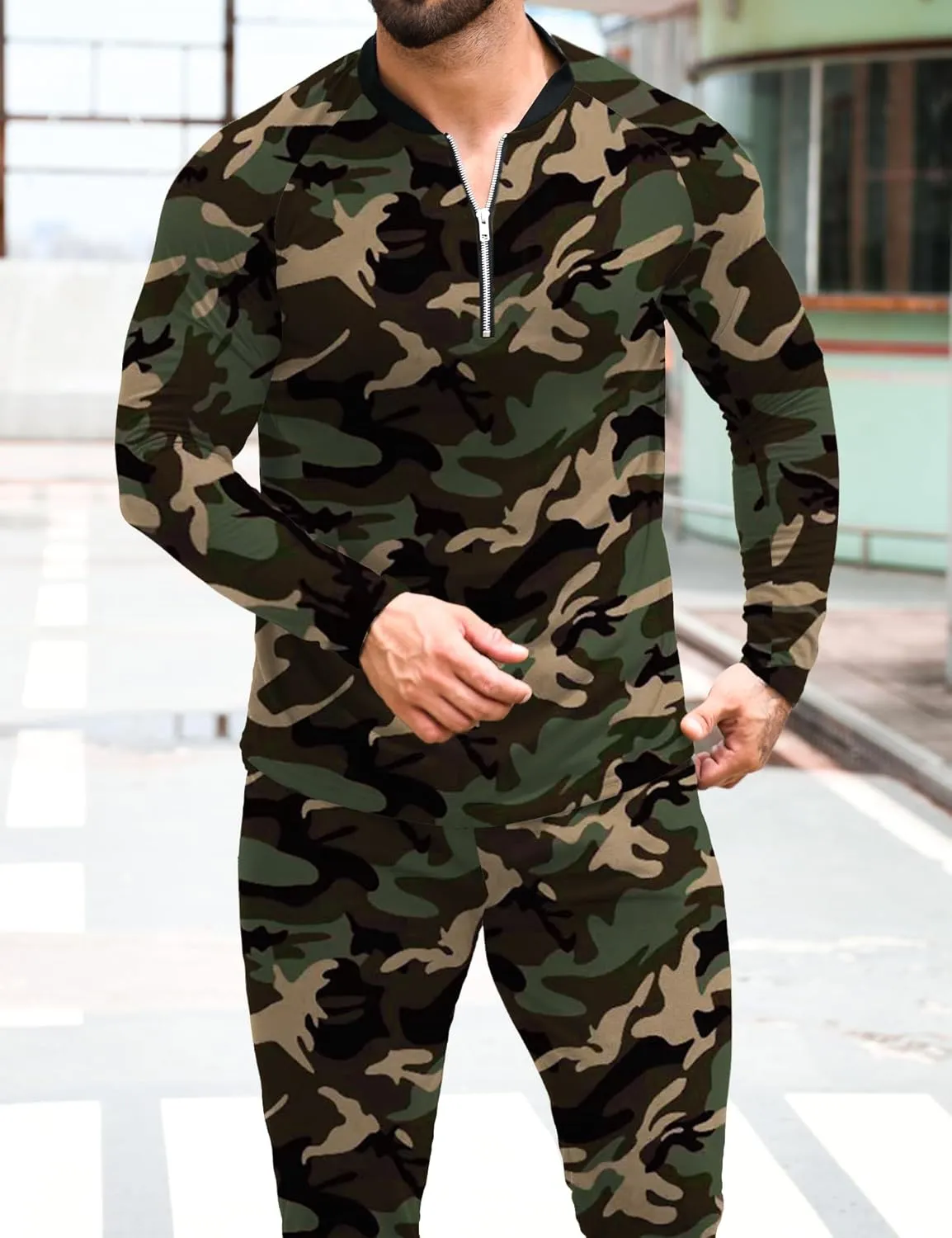LecGee Mens 2 Piece Outfits Long Sleeve Athletic Quarter Zip Polo Tracksuit Jogging Casual Sports Sweatsuit Set