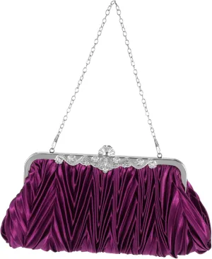 LIFKOME Women's Satin Evening Clutch Bag Wedding Party Prom Purse Detachable Chain Light Handbag