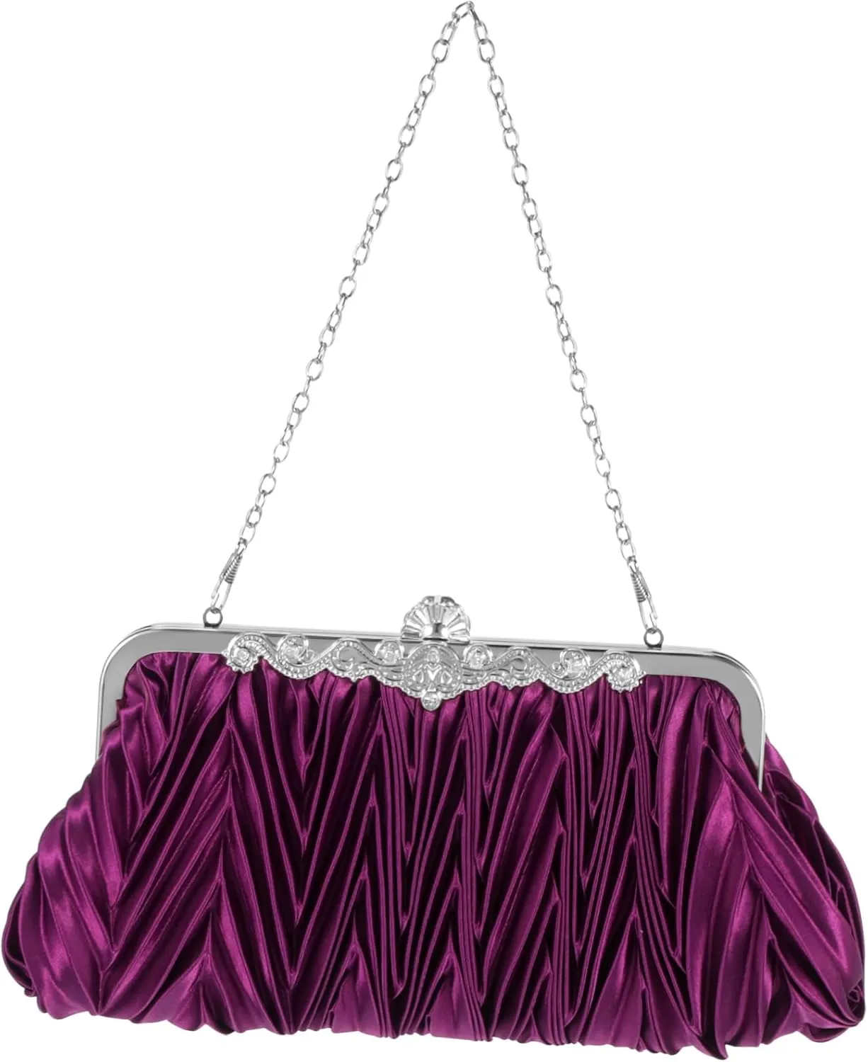 LIFKOME Women's Satin Evening Clutch Bag Wedding Party Prom Purse Detachable Chain Light Handbag