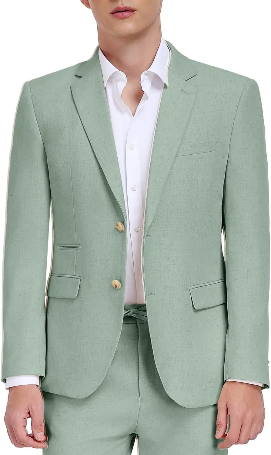 Linen Mens Suit 2 Piece Retro Suits for Men Slim Fit Blazer Jackets Drawstring Pants Set Tux Summer Beach Wedding Outfit