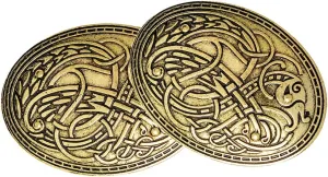 LoveinDIY 2Pcs Viking Shield Brooches, Wolf Totem Clothes Fasteners - Cloak, Shawl, Scarf Pin, Celtic Norse Lapel Pin Vintage Jewelry Gold