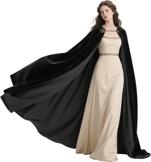 L'VOW Viking Hooded Cape Medieval Black Cape with Hood Halloween Renaissance Cloak with Chain Clasp