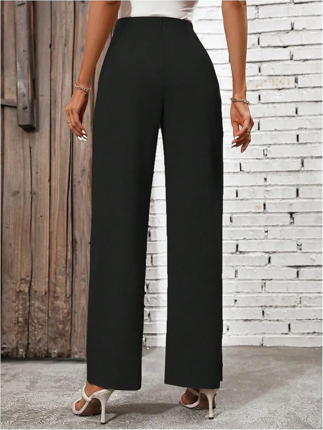 MakeMeChic Women's High Waist Trousers Straight Leg Bow Knot Work Office Suit Pants