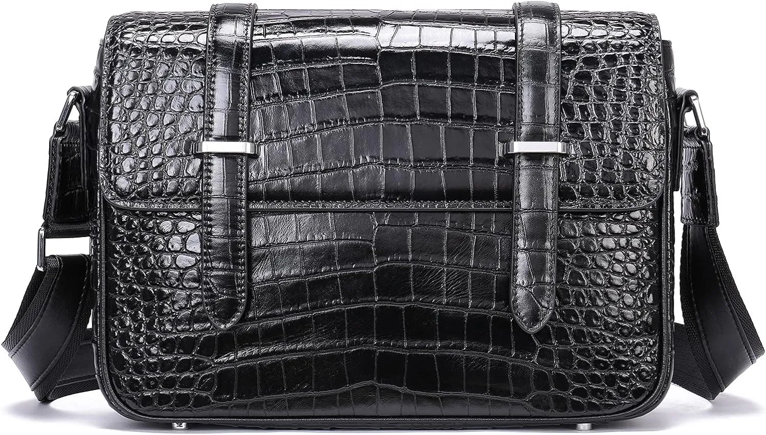 Man Bags And Purses, Luxury Crocodile Leather Messenger Crossbody Bag With Leather Shoulder Strap