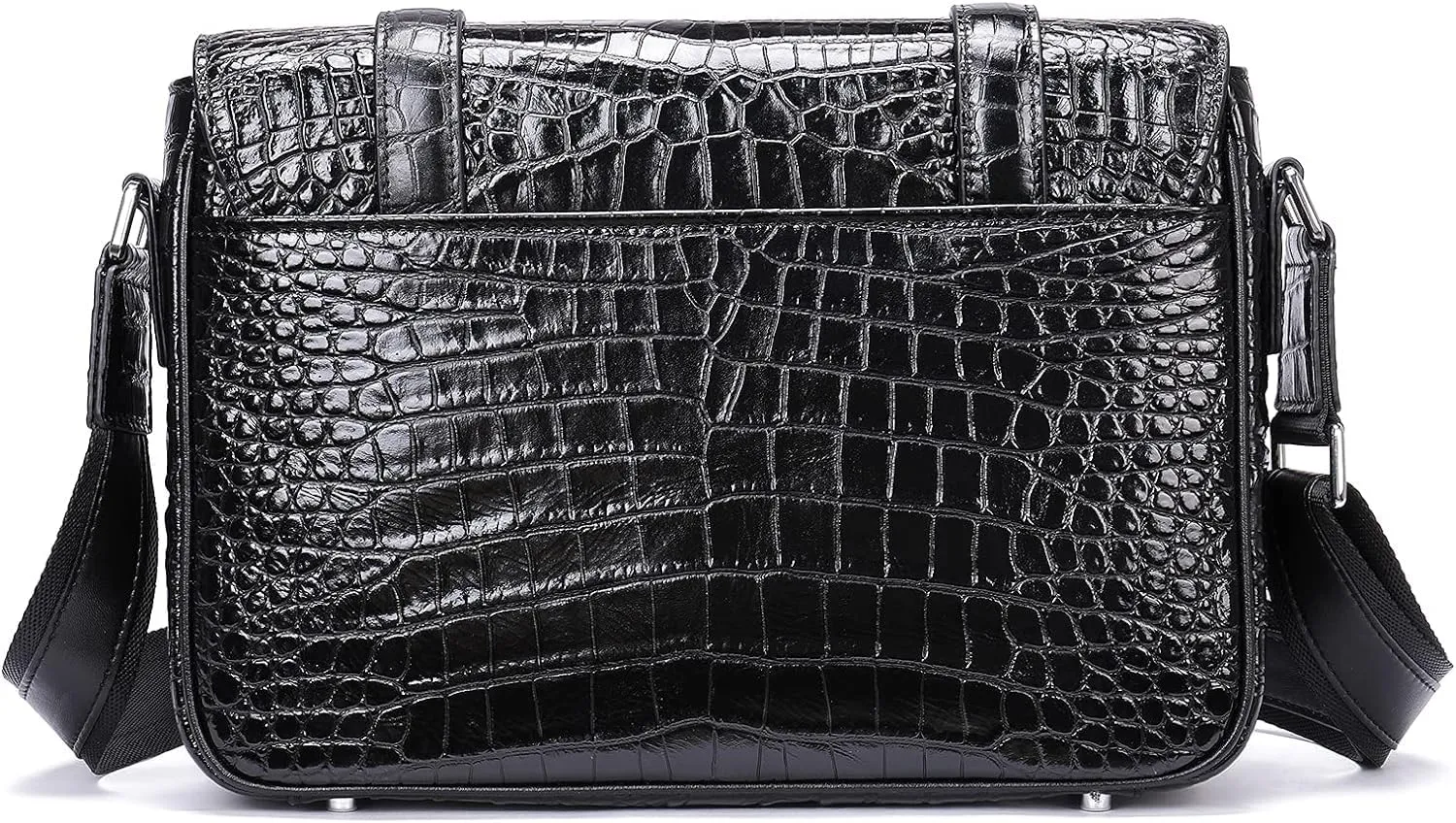 Man Bags And Purses, Luxury Crocodile Leather Messenger Crossbody Bag With Leather Shoulder Strap