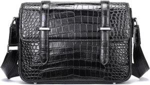 Man Bags And Purses, Luxury Crocodile Leather Messenger Crossbody Bag With Leather Shoulder Strap