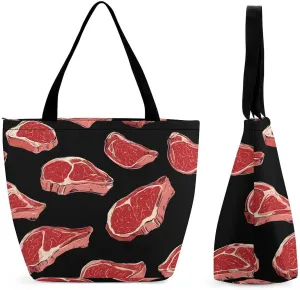 Meat Red Steaks Women's Shopping Grocery Tote Bag Handbags Large Shoulder Bags Work Business Travel