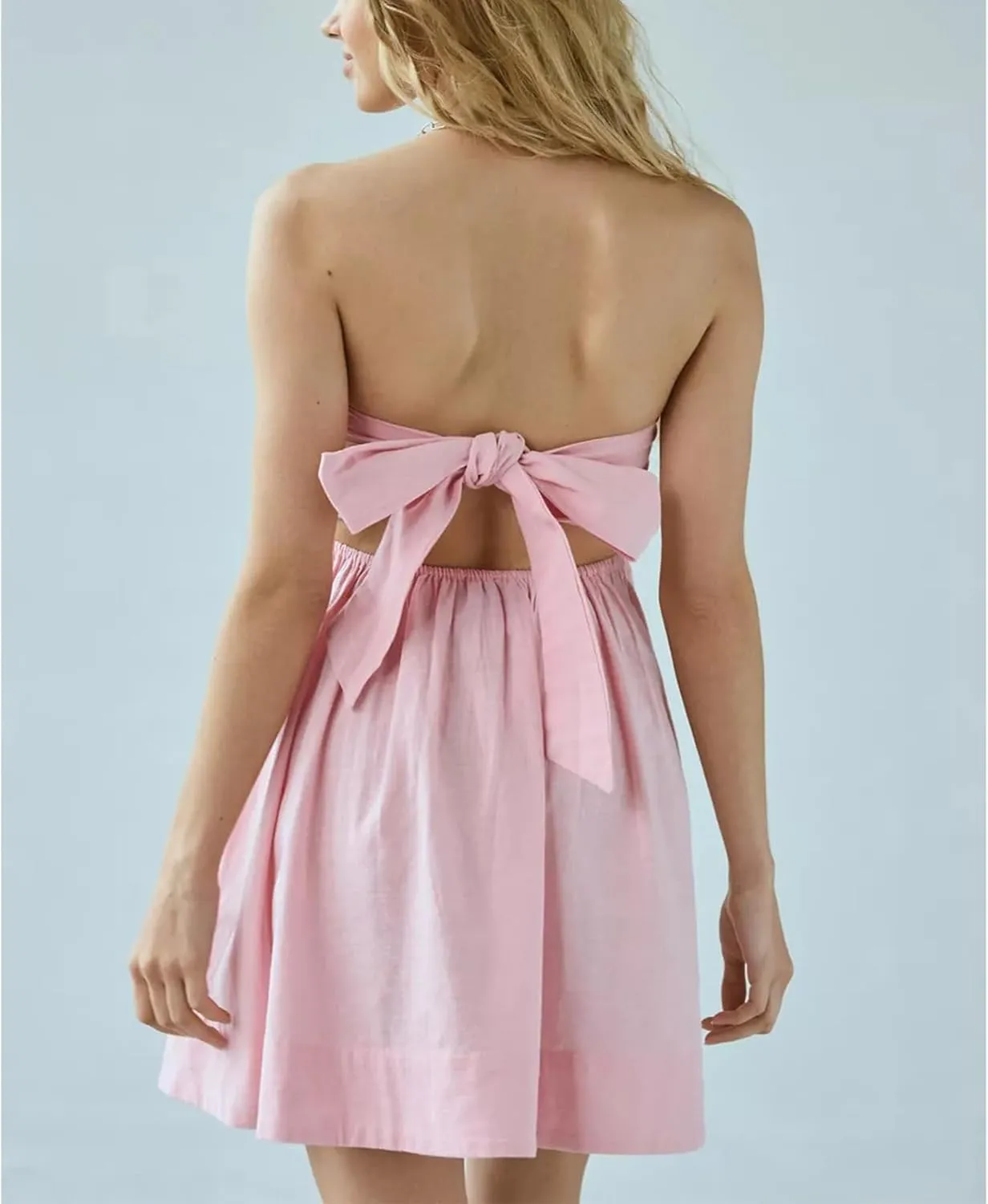 Meiweileya Women Y2k Strapless Mini Dress Smocked Floral Print Bow Tie Up Short Dresses Cute Flowy Going Out Tube Top