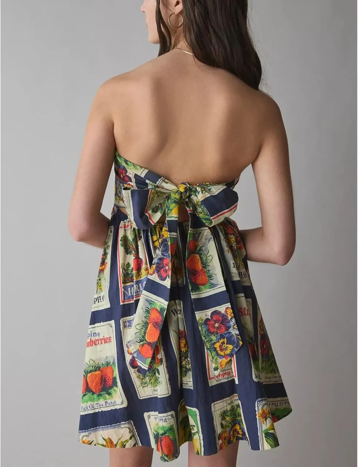 Meiweileya Women Y2k Strapless Mini Dress Smocked Floral Print Bow Tie Up Short Dresses Cute Flowy Going Out Tube Top