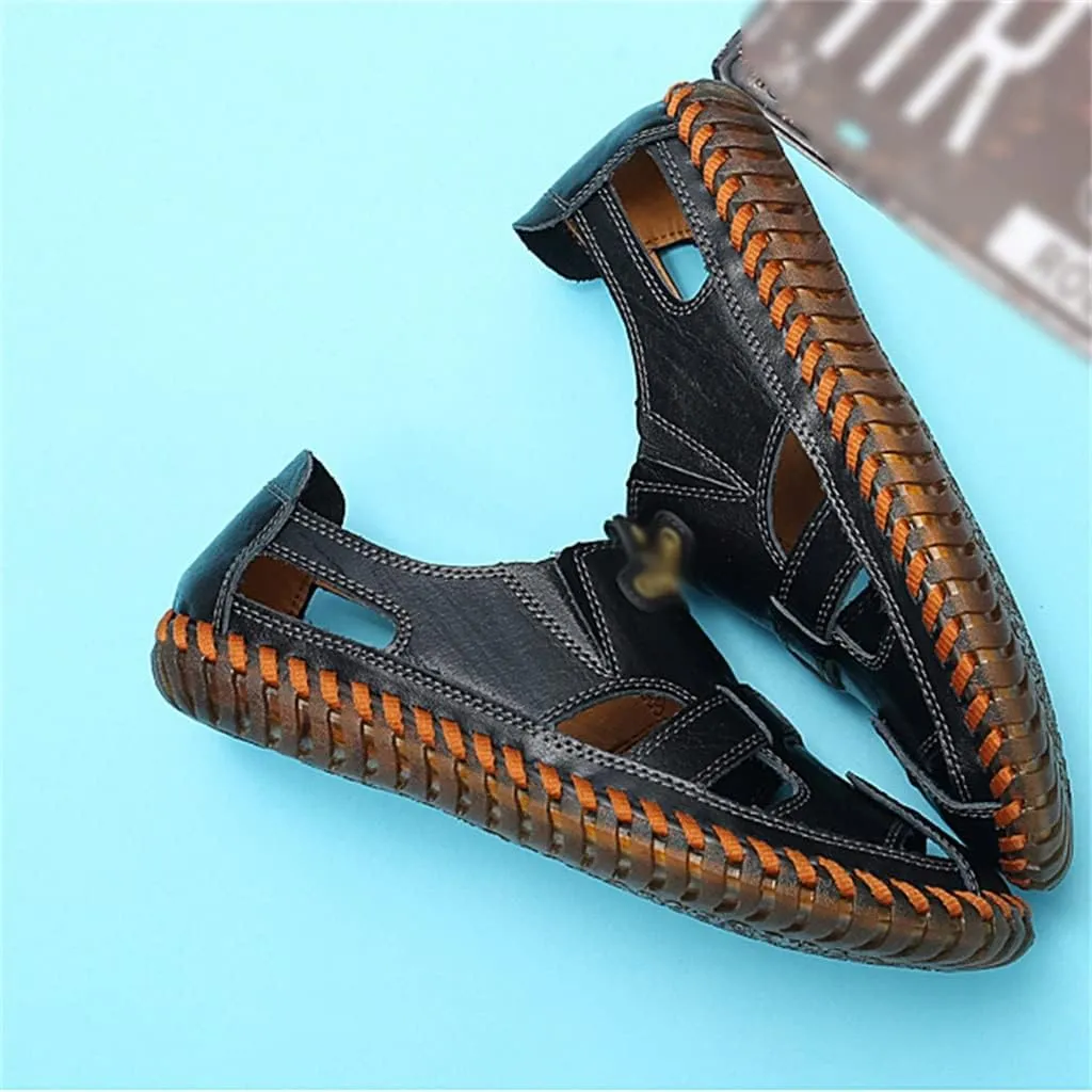 Men Sandals Real Leather Casual Beach Shoes Fisherman Leisure Trekking Non-Slip Breathable Slippers Hiking(45)