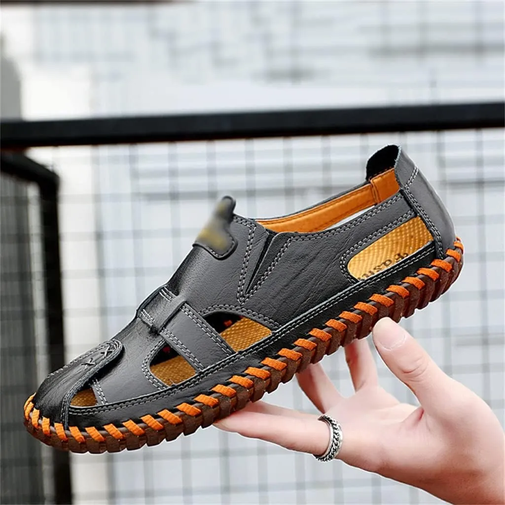 Men Sandals Real Leather Casual Beach Shoes Fisherman Leisure Trekking Non-Slip Breathable Slippers Hiking(45)