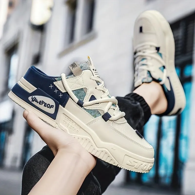 Men's Breathable Casual Sneakers Trendy Thick Sole Sports Shoes, Lightweight & Stylish Low-Top Lace-Up for Running, Hiking & Everyday Wear