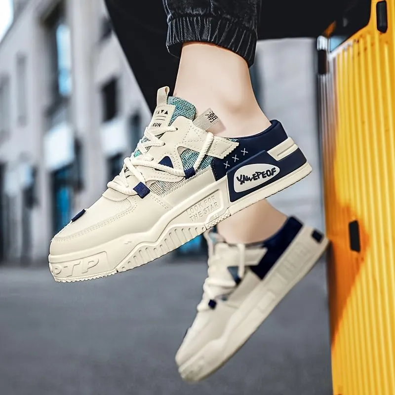 Men's Breathable Casual Sneakers Trendy Thick Sole Sports Shoes, Lightweight & Stylish Low-Top Lace-Up for Running, Hiking & Everyday Wear