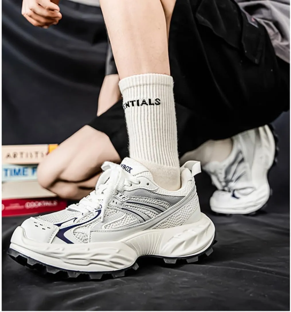 Mens Comfortable Thick Sole Multi-Color Lace-up Wide Width Tennis Shoes Chunky Sneakers Platform Dad Shoes