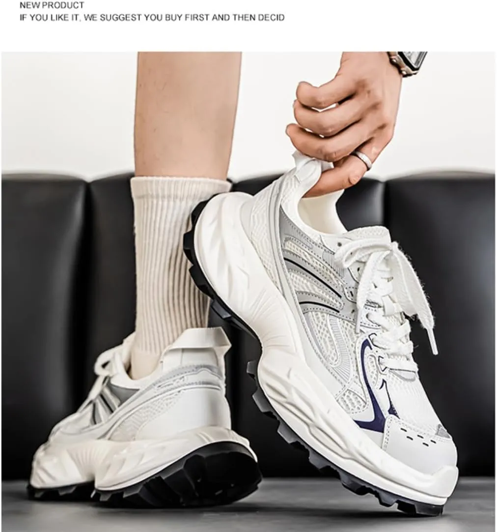 Mens Comfortable Thick Sole Multi-Color Lace-up Wide Width Tennis Shoes Chunky Sneakers Platform Dad Shoes