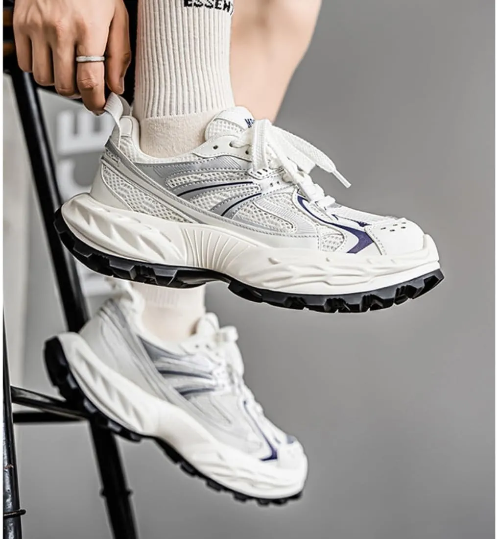 Mens Comfortable Thick Sole Multi-Color Lace-up Wide Width Tennis Shoes Chunky Sneakers Platform Dad Shoes