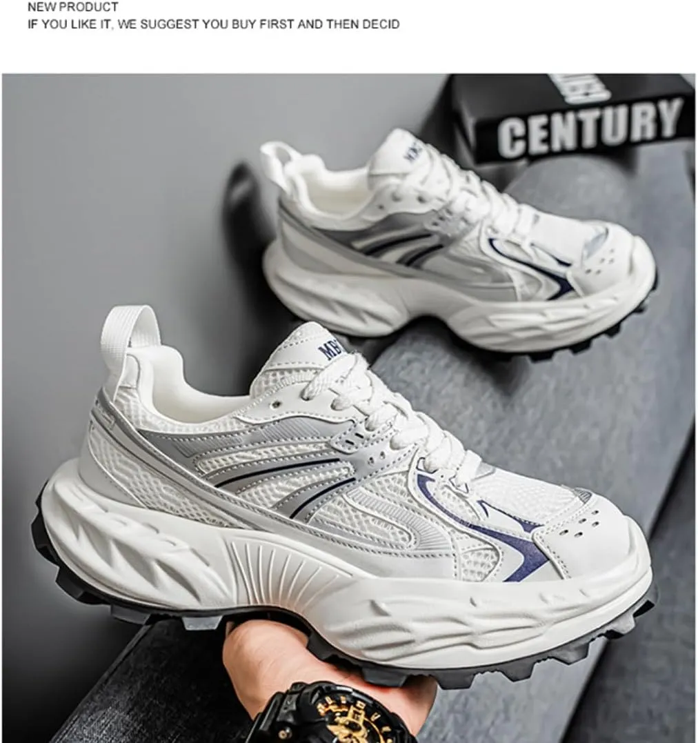 Mens Comfortable Thick Sole Multi-Color Lace-up Wide Width Tennis Shoes Chunky Sneakers Platform Dad Shoes
