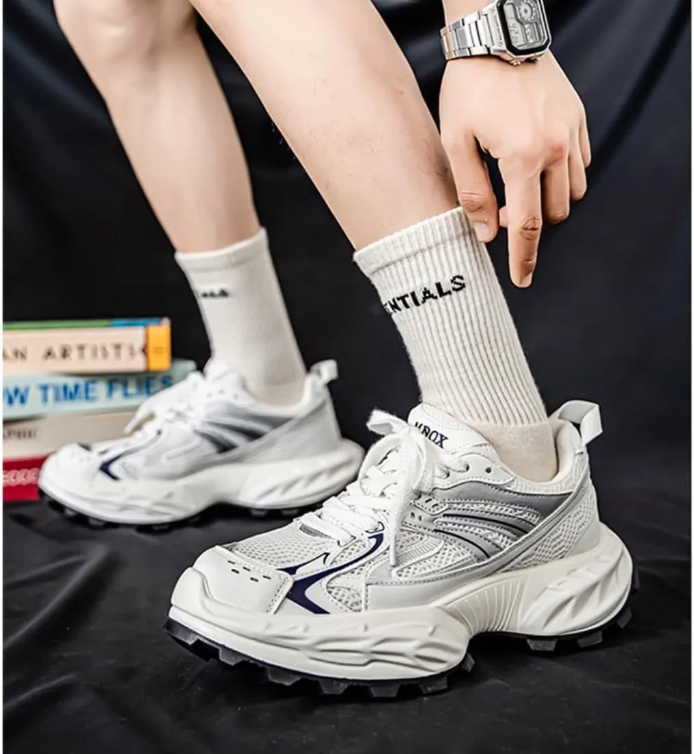 Mens Comfortable Thick Sole Multi-Color Lace-up Wide Width Tennis Shoes Chunky Sneakers Platform Dad Shoes