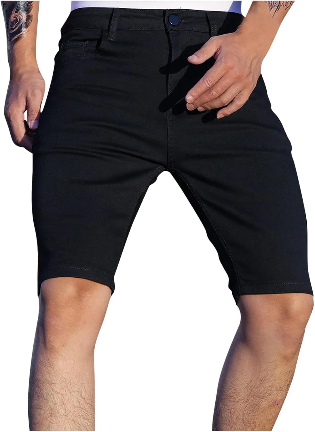 Men's Denim Shorts Casual Straight Leg Stretch Ripped Short Jeans Slim Fit Summer Casual Washed Shorts Jorts