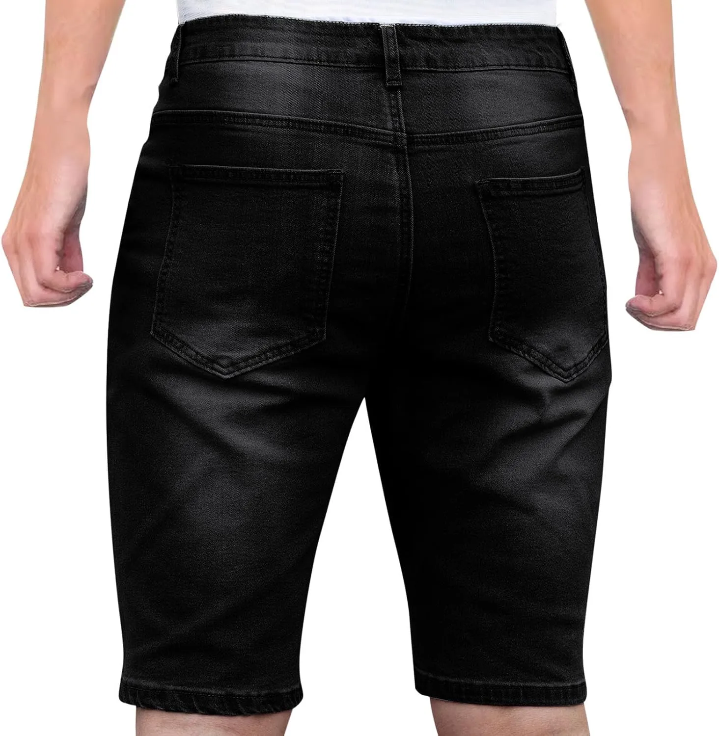 Men's Denim Shorts Casual Straight Leg Stretch Ripped Short Jeans Slim Fit Summer Casual Washed Shorts Jorts