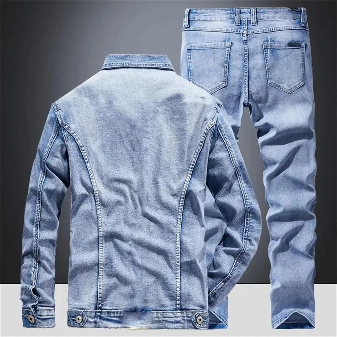 Men's Denim Suit Slim Micro-Stretch Two-Piece Spring and Jacket Jeans