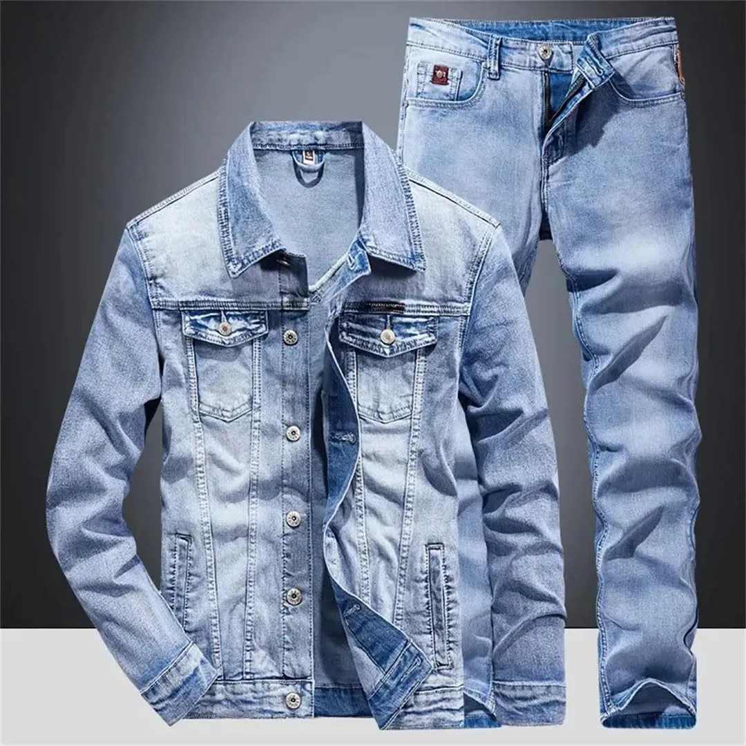 Men's Denim Suit Slim Micro-Stretch Two-Piece Spring and Jacket Jeans