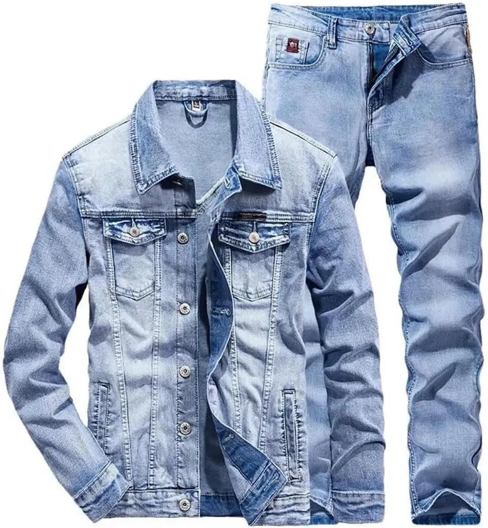 Men's Denim Suit Slim Micro-Stretch Two-Piece Spring and Jacket Jeans