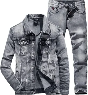 Men's Denim Suit Slim Micro-Stretch Two-Piece Spring and Jacket Jeans