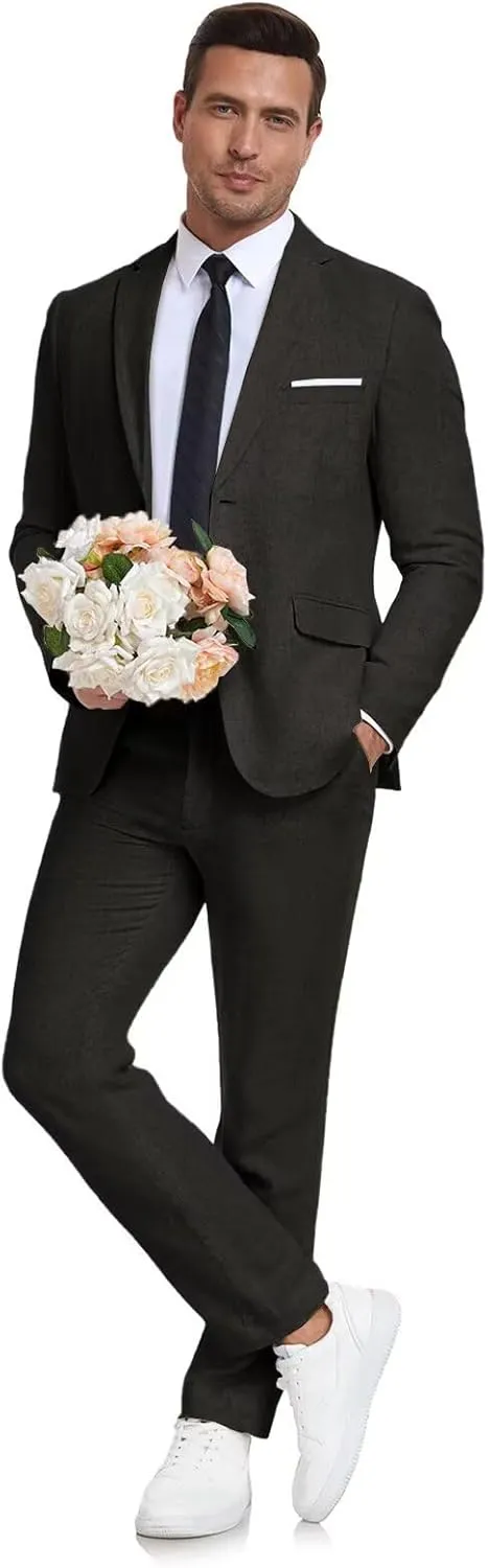 Men's Linen Suit 2 Piece Slim Fit Summer Beach Wedding Dress Tux Prom Suit Blazer Jacket and Pants