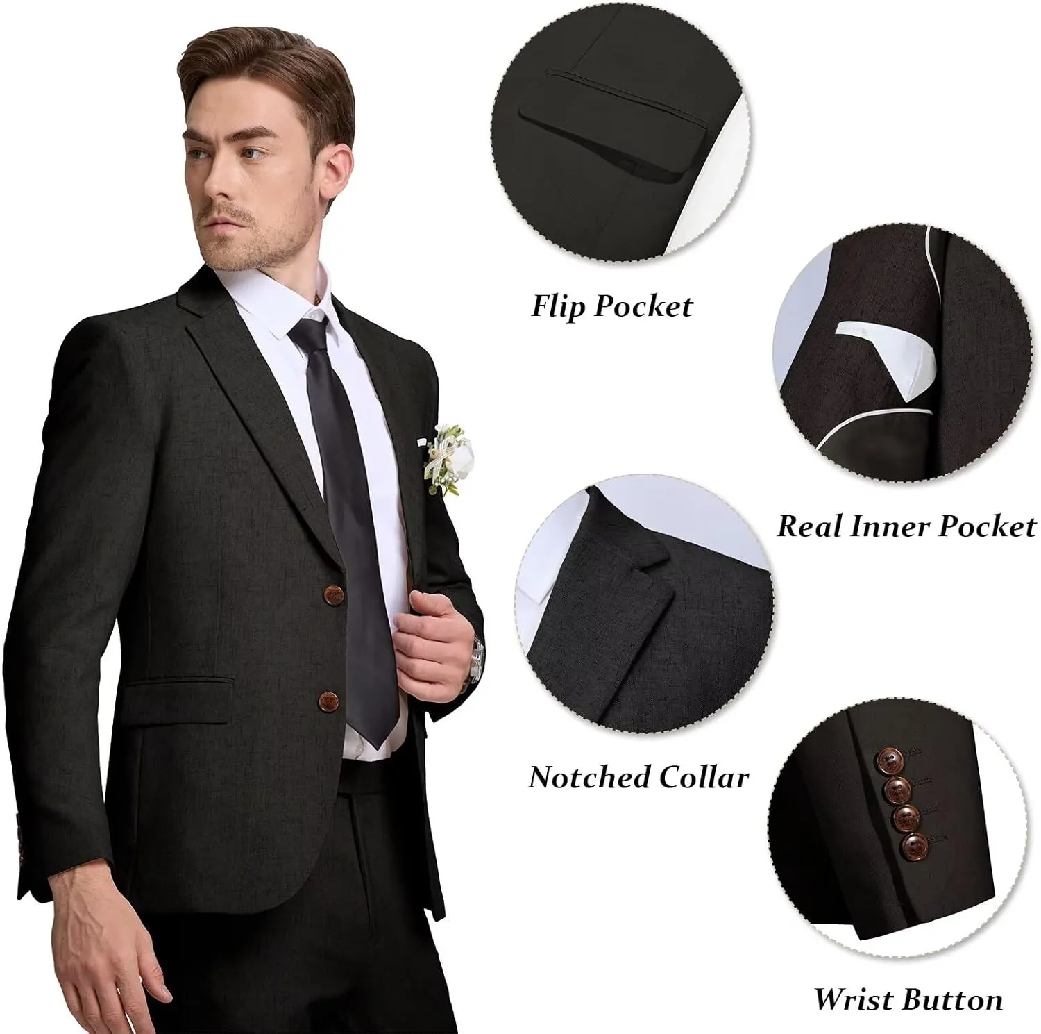 Men's Linen Suit 2 Piece Slim Fit Summer Beach Wedding Dress Tux Prom Suit Blazer Jacket and Pants