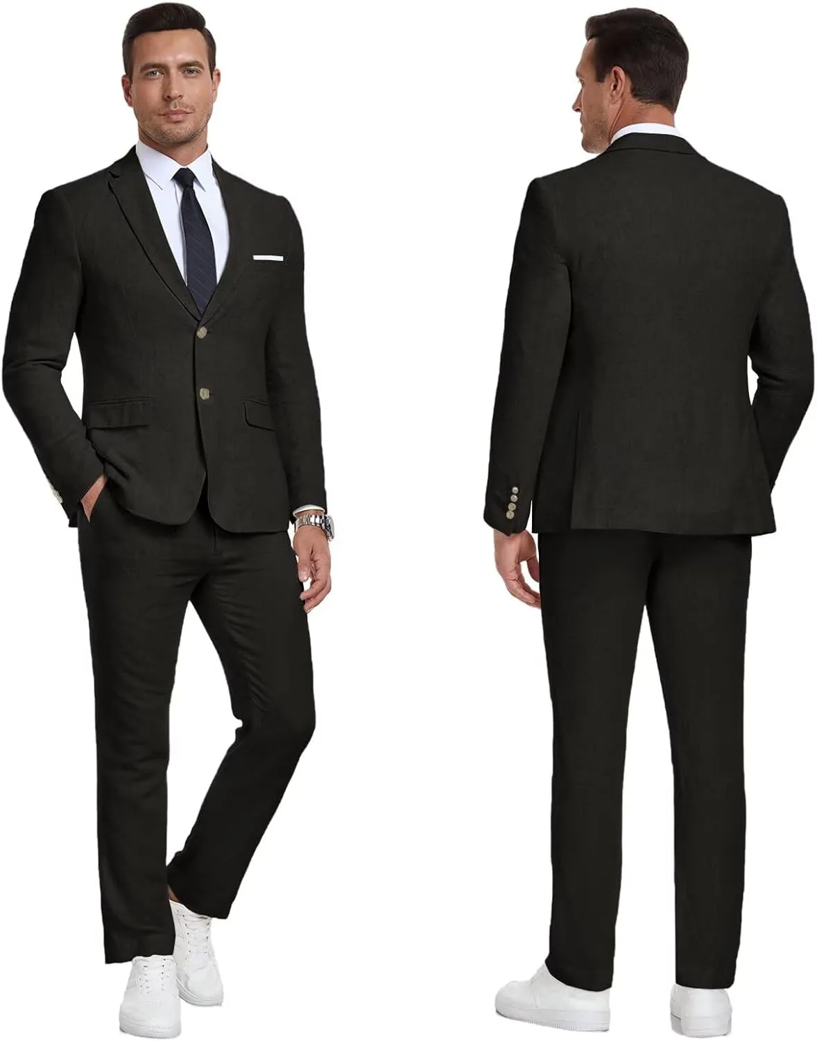 Men's Linen Suit 2 Piece Slim Fit Summer Beach Wedding Dress Tux Prom Suit Blazer Jacket and Pants