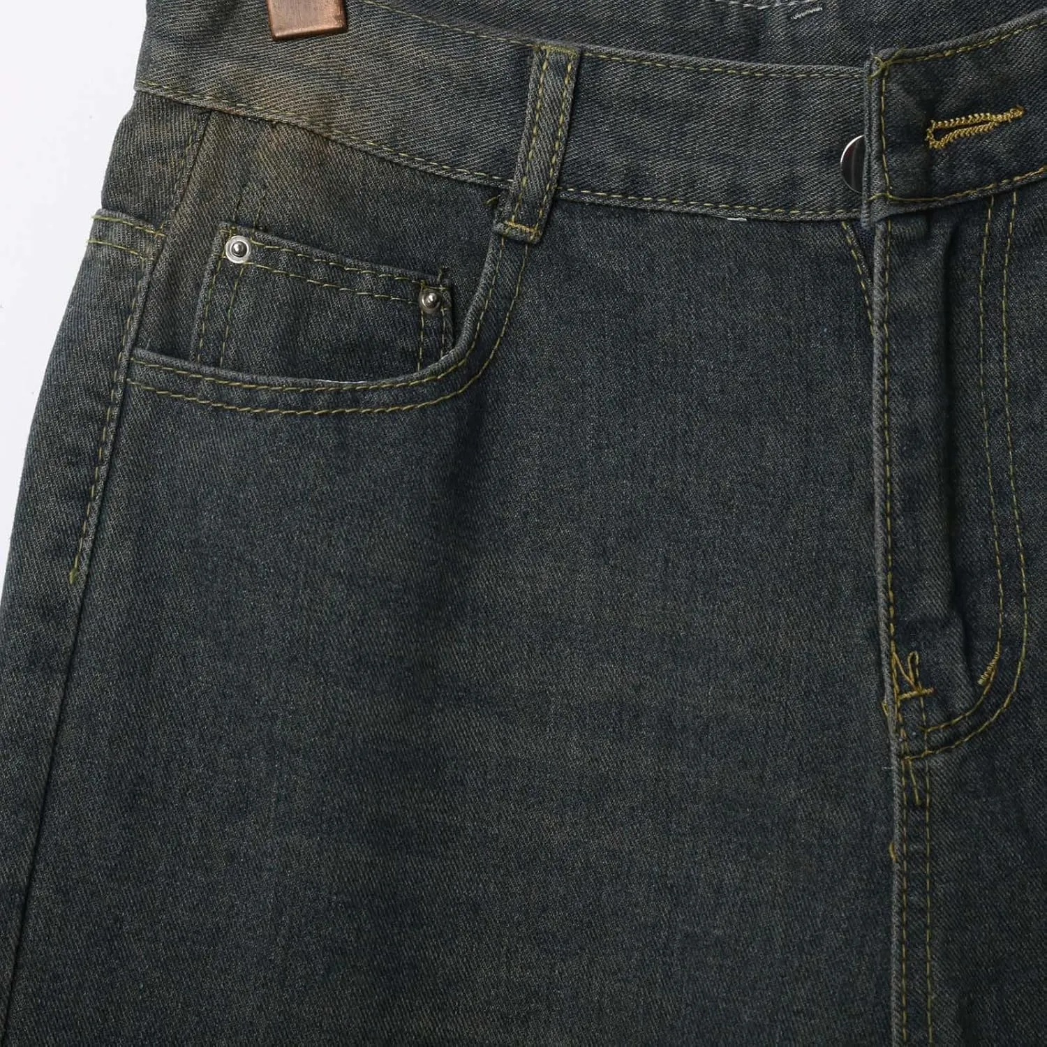 Men's Loose Hip Hop Mid Jean Shorts Work Denim Shorts with Pockets Casual Summer Streetwear Clothes