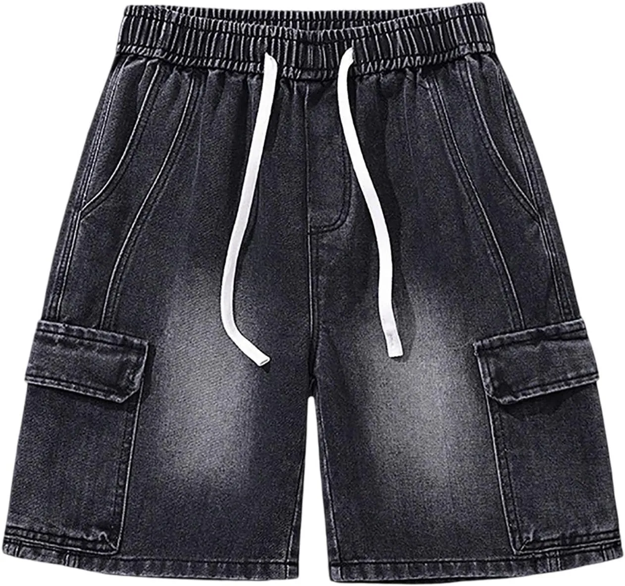 Men's Loose Hip Hop Mid Jean Shorts Work Denim Shorts with Pockets Casual Summer Streetwear Clothes