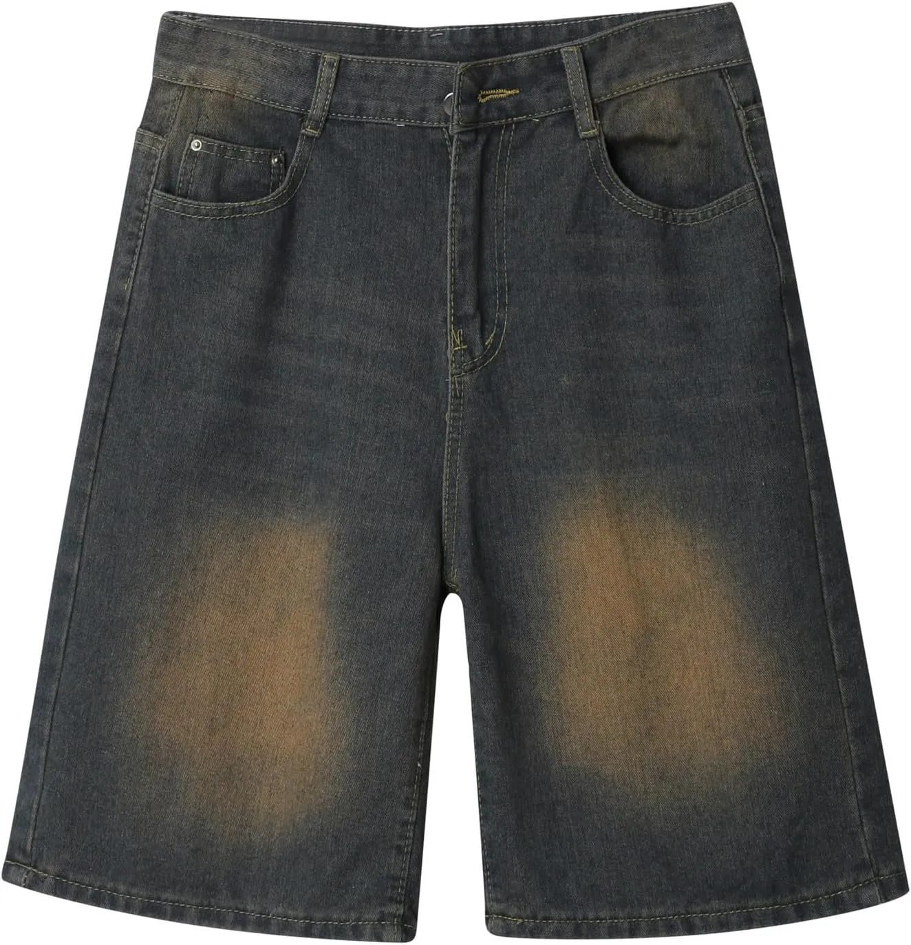 Men's Loose Hip Hop Mid Jean Shorts Work Denim Shorts with Pockets Casual Summer Streetwear Clothes