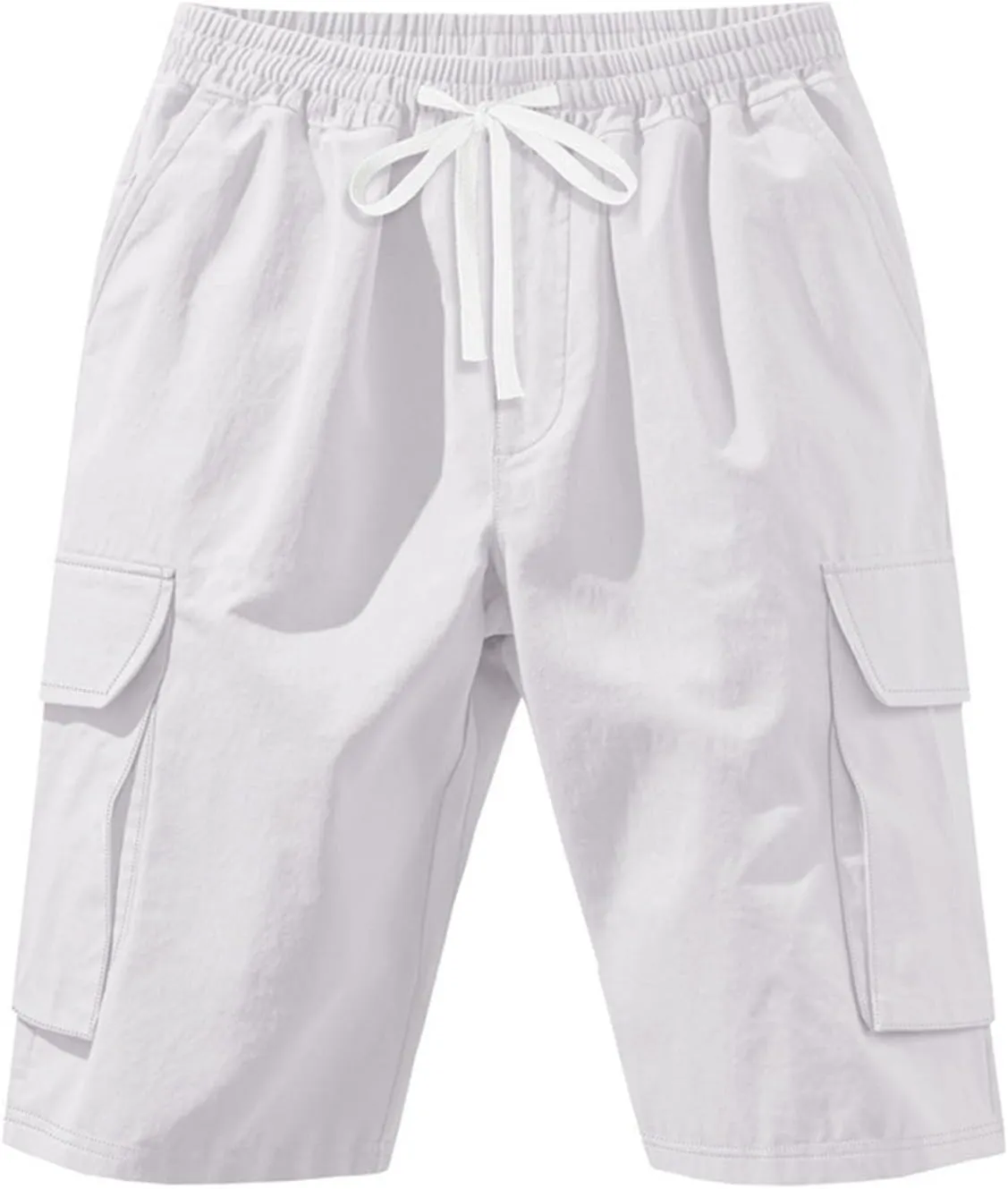 Men's Shorts Casual Cotton Linen Elastic Waist Summer Beach Vacation Shorts with Multi-Pocket