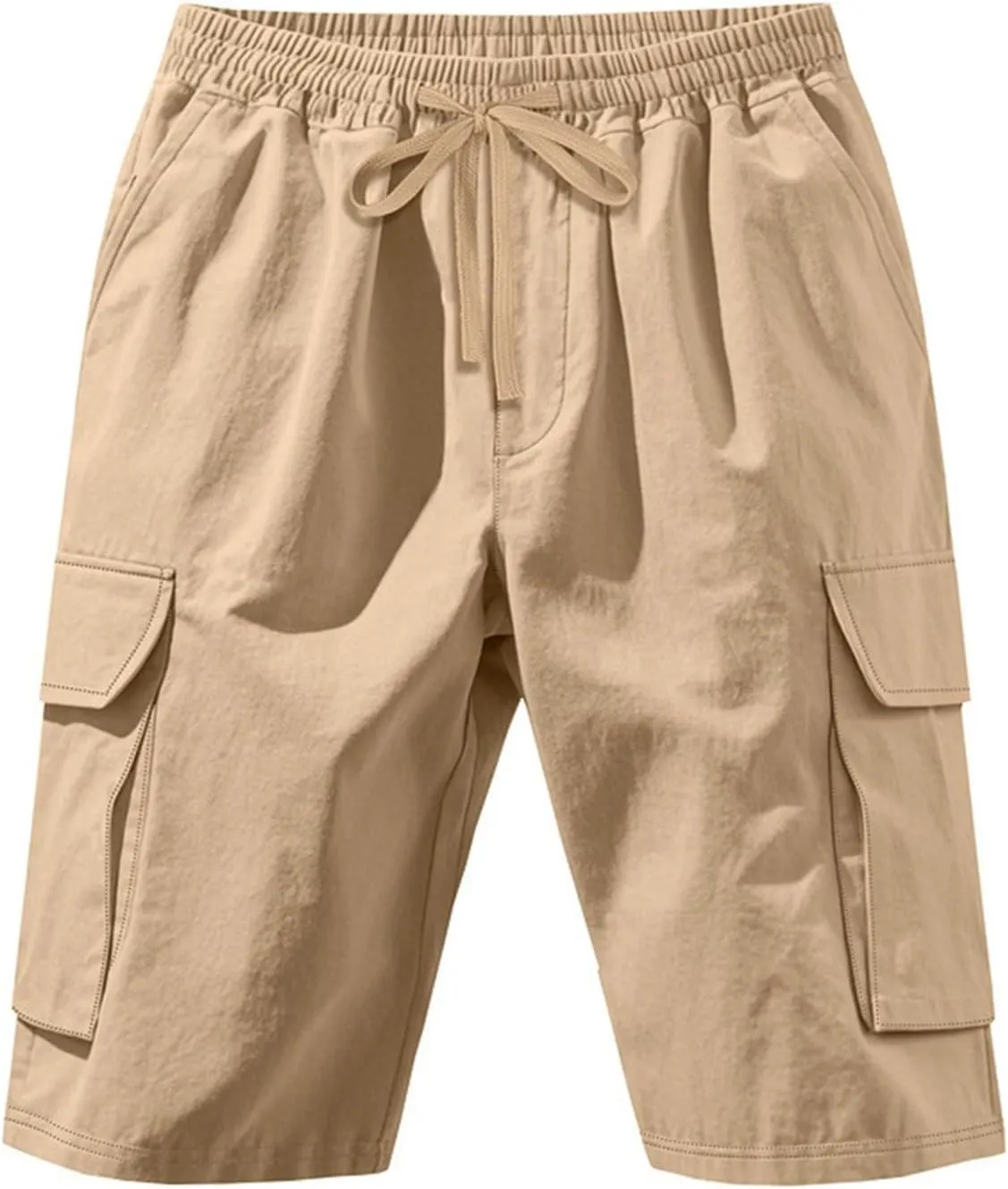 Men's Shorts Casual Cotton Linen Elastic Waist Summer Beach Vacation Shorts with Multi-Pocket